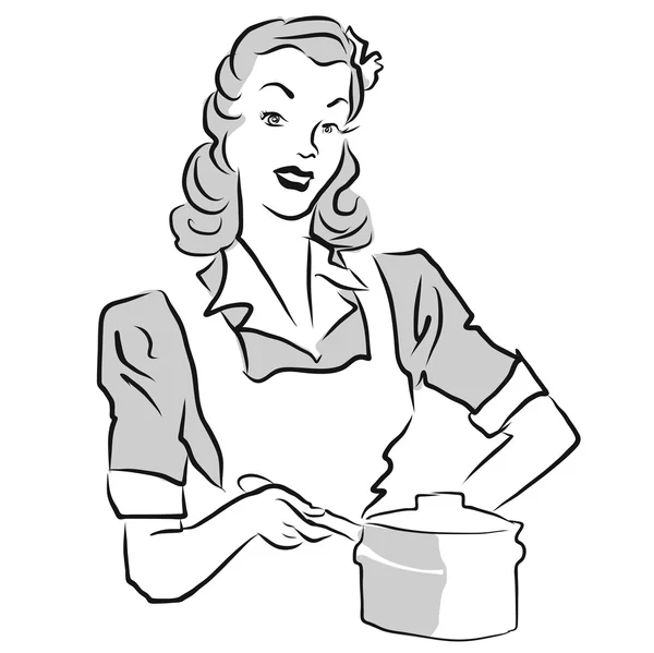 Вінтажна жінка з горщиком для приготування їжі — стоковий вектор