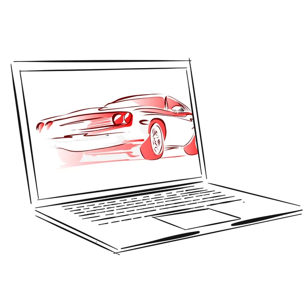 Application de location de voiture pour ordinateur portable Concept Sketch — Image vectorielle