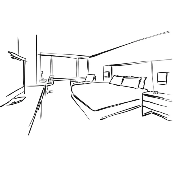 Moderna habitación de hotel Kig tamaño cama — Vector de stock