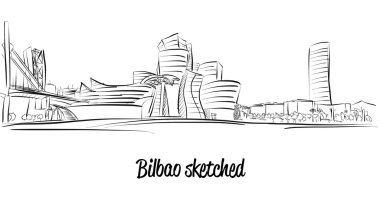 Bilbao manzarası, elle çizilmiş vektör çizimleri