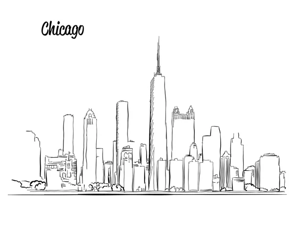 Chicago Skyline, Silhouette dessinée à la main — Image vectorielle