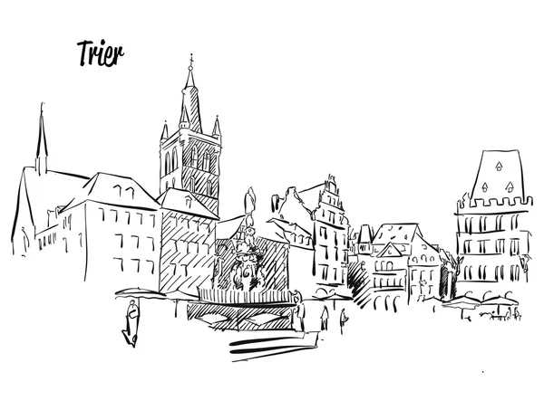 Trier Market Square Outline Sketch — Stock Vector