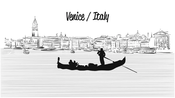 Venice skyline with Gondola, Hand drawn Vector Sketch — Stock Vector