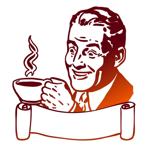 Komische Man presenteert kop van koffie — Stockvector