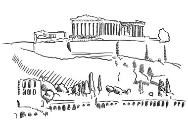 Atina Akropol Yunanistan Vintage kroki