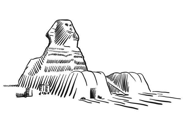 Monumen Mesir Sphinx Cairo Sketched - Stok Vektor