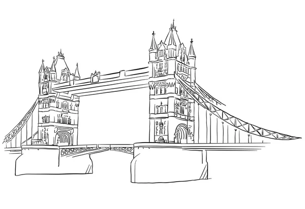 London Tower Bridge overzicht geschetst — Stockvector