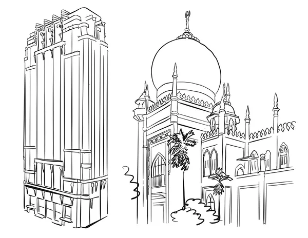 Сінгапур знаменитої мечеті та пам'ятками архітектури — стоковий вектор