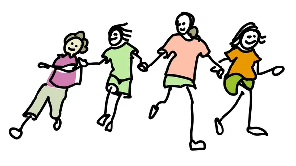 Gekleurde Doodle kinderen lopen samen — Stockvector