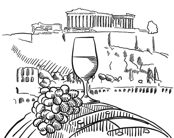 Vine glas op vat voor Acropolis, Athene — Stockvector