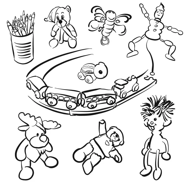 Doodles of Toddlers playing Toys — Stock Vector