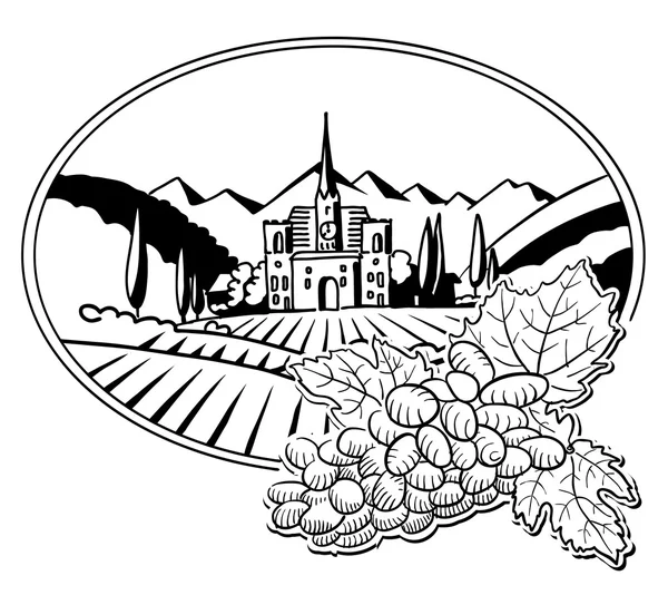 Winogrona z naszkicowanych winnic farmy etykiety — Wektor stockowy