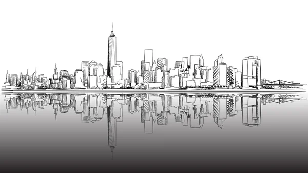 New York City overzicht Sketch met donkere voettekst — Stockvector