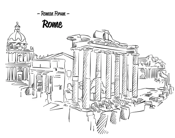 Rome Roman Forum Sketch Famous Landmark — Stock Vector