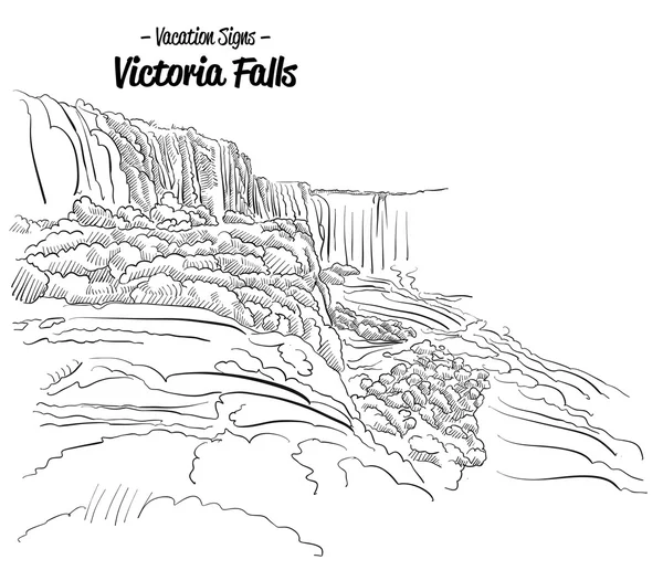 Victoria Falls Zimbabwe Landmark Sketch — Stock Vector