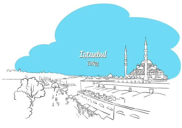 Istanbul Skyline Panorama sketched Greeting Card — Stock Vector