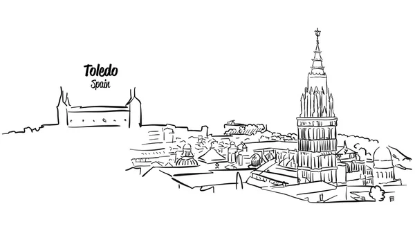 Toledo Ancient Skyline Panorama Sketch — Stock Vector