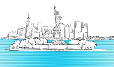 Özgürlük heykeli ile New York City Skyline kroki