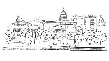 Havana Küba Panorama anahat kroki