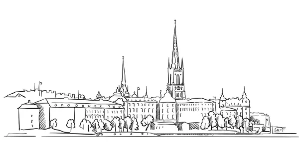 Stockholm Panorama Célèbre esquisse historique — Image vectorielle