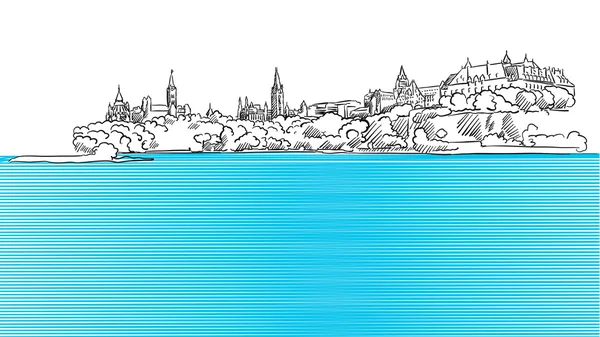 Ottawa Panorama Bosquejo visto desde el río Ontario — Vector de stock