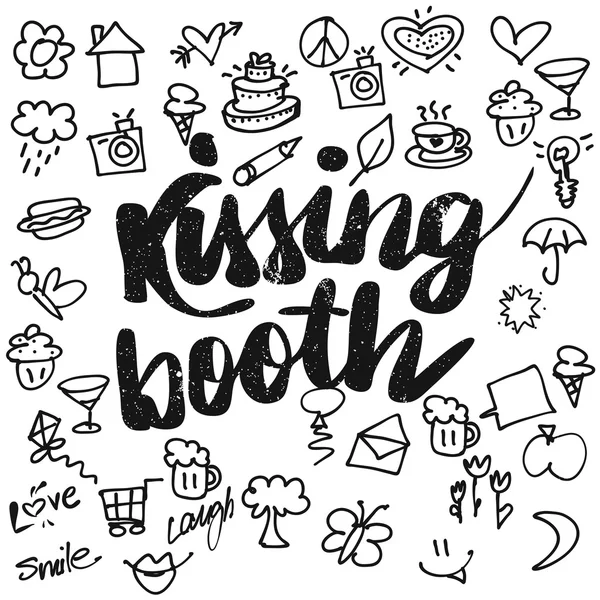 Cabina de besos Typo y Doodles — Vector de stock