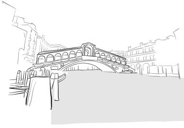 Tebrik kartı Rialto Köprüsü Venedik çizim