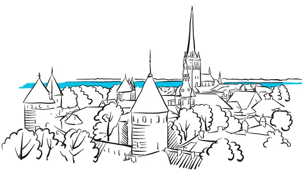 Riga oude Panorama wenskaart schets — Stockvector