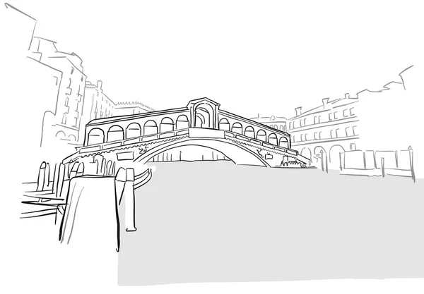 Tarjeta de felicitación Venecia Dibujo Puente de Rialto — Vector de stock