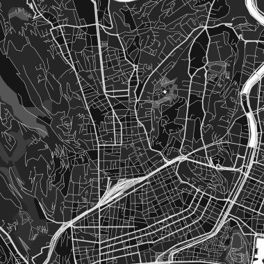 Dark vector art map of Nice, Alpes-Maritimes, France with fine grays for urban and rural areas. The different shades of gray in the Nice  map do not follow any particular pattern. clipart