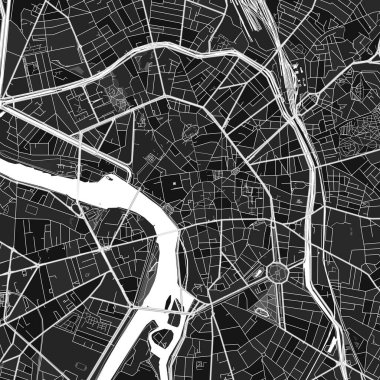 Toulouse, Haute-Garonne, Fransa 'nın şehir ve kırsal bölgeleri için güzel gri renkleri olan karanlık vektör sanat haritası. Toulouse haritasındaki grinin farklı tonları belirli bir şablona uymuyor.