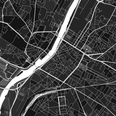 Angers 'ın karanlık vektör sanat haritası, Maine-et-Loire, kırsal ve kentsel bölgeler için ince grileri olan Fransa. Angers haritasındaki grinin farklı tonları belirli bir şablona uymuyor.