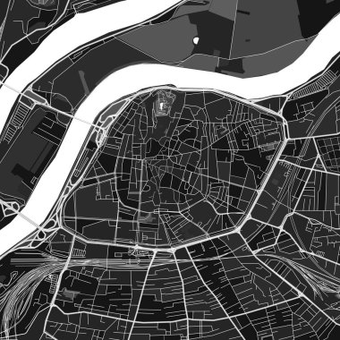 Avignon, Vaucluse, Fransa 'nın kentsel ve kırsal bölgeleri için ince gri renkleri olan karanlık vektör sanat haritası. Avignon haritasındaki grinin farklı tonları belirli bir deseni izlemez..