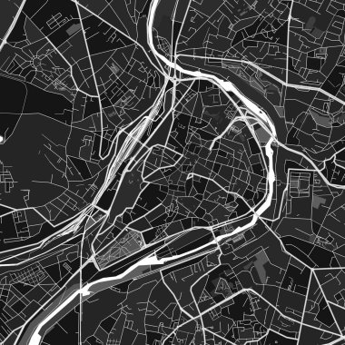 Poitiers, Vienne, Fransa 'nın şehir ve kırsal bölgeleri için ince gri renkleri olan karanlık vektör sanat haritası. Poitiers haritasındaki grinin farklı tonları belirli bir şablona uymuyor.