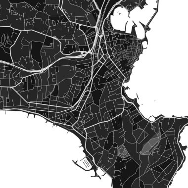 Antibes 'in karanlık vektör sanat haritası, Alpes-Maritimes, kırsal ve kentsel alanlar için ince grilikleri olan Fransa. Antibes haritasındaki grinin farklı tonları belirli bir şablona uymuyor.