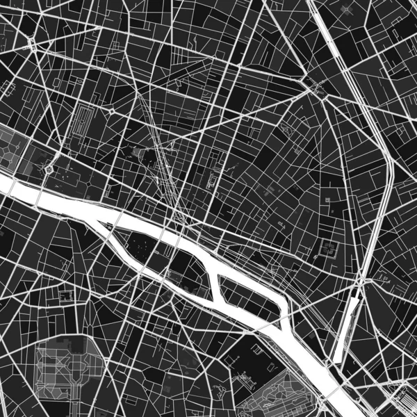 Тёмная Векторная Арт Карта Парижа Парижа Франции Мелкими Деталями Городских — стоковый вектор
