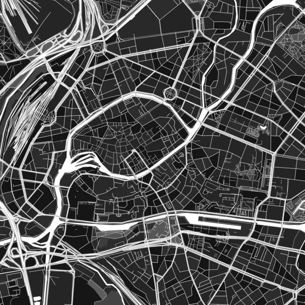 ストラスブール バスライン フランスの暗いベクトルアートマップ都市部と農村部のための細かい灰色で ストラスブール地図の灰色の異なる色合いは 特定のパターンに従っていません — ストックベクタ
