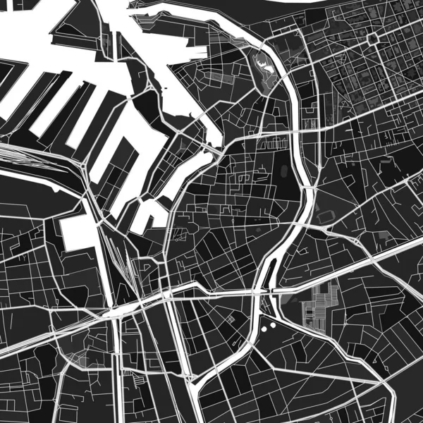 ダンケルク ノルト フランスの暗いベクトルアートマップ都市部と農村部のための細かい灰色で ダンケルク地図上の灰色の異なる色合いは 任意の特定のパターンに従っていません — ストックベクタ