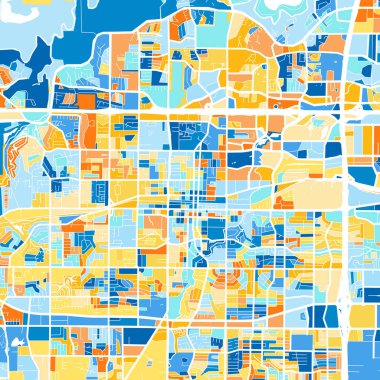 Arlington, Texas 'ın renkli sanat haritası, mavi ve portakallı Birleşik Devletler. Arlington haritasındaki renk derecelendirmeleri rastgele bir desen izler.