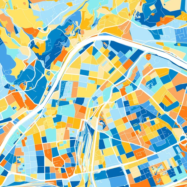 Mapa Arte Colorida Innsbruck Tirol Áustria Iin Blues Laranjas Gradações — Vetor de Stock