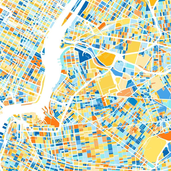 Color Art Map Newyorkcity New York Unitedstates Blues Oranges Кольорові — стоковий вектор