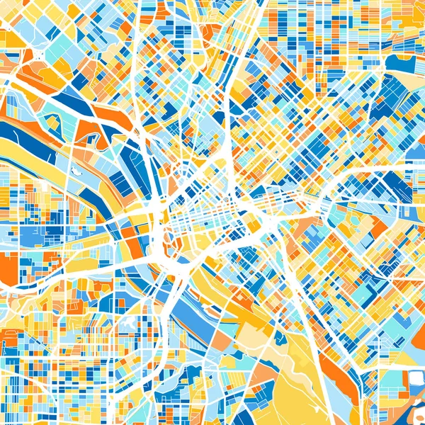 Color Art Map 달라스 텍사스 블루스와 오렌지 달라스 지도에서 색깔이 — 스톡 벡터