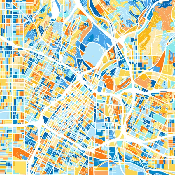 Mapa Arte Colorida Losangeles Califórnia Unitedstates Blues Laranges Gradações Cores —  Vetores de Stock