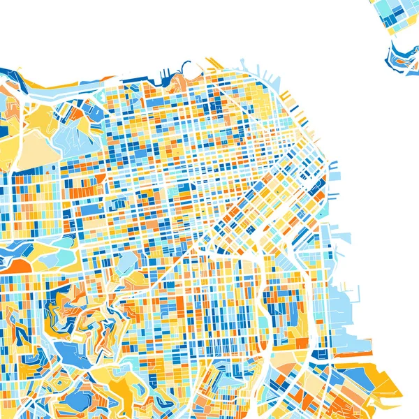 Barevná Umělecká Mapa Sanfranciska Kalifornie Spojené Státy Americké Modrých Pomerančích — Stockový vektor