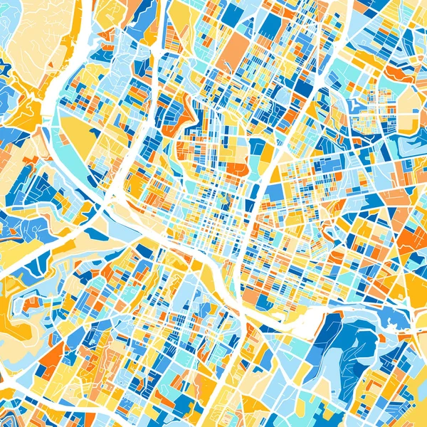 Barevná Umělecká Mapa Austinu Texasu Spojených Států Modrých Pomerančích Odstupňování — Stockový vektor