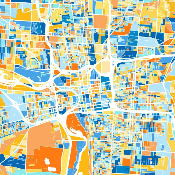 Columbus Ohio Nun Renkli Sanat Haritası Mavi Portakallı Birleşik Devletler — Stok Vektör
