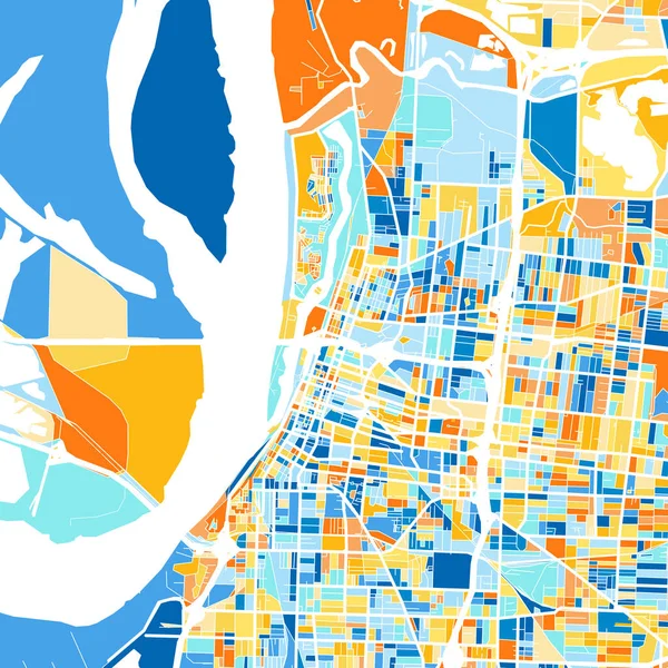 Mapa Arte Colorida Memphis Tennessee Unitedstates Azuis Laranjas Gradações Cores — Vetor de Stock