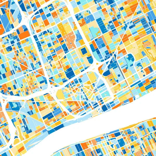 Mapa Arte Color Detroit Michigan Estados Unidos Azules Naranjas Las — Vector de stock