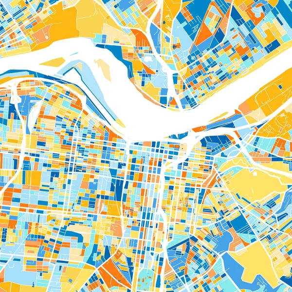 Barevná Umělecká Mapa Louisville Kentucky Spojené Státy Modrých Pomerančích Odstupňování — Stockový vektor