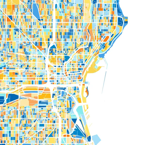 Színes Művészeti Térkép Milwaukee Wisconsin Egyesült Államok Kék Narancs Színátmenetek — Stock Vector
